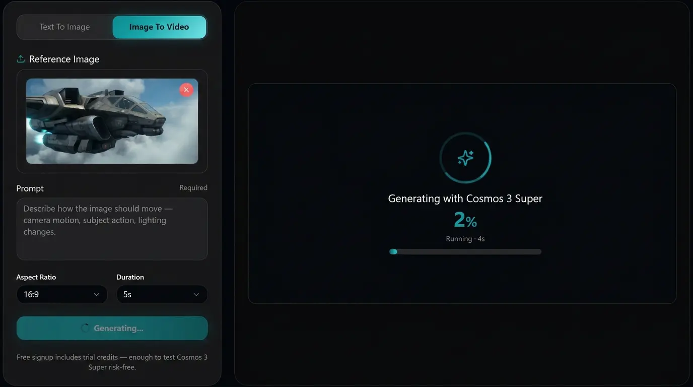 Cosmos 3 Super Image to Video step 3: generate and refine video